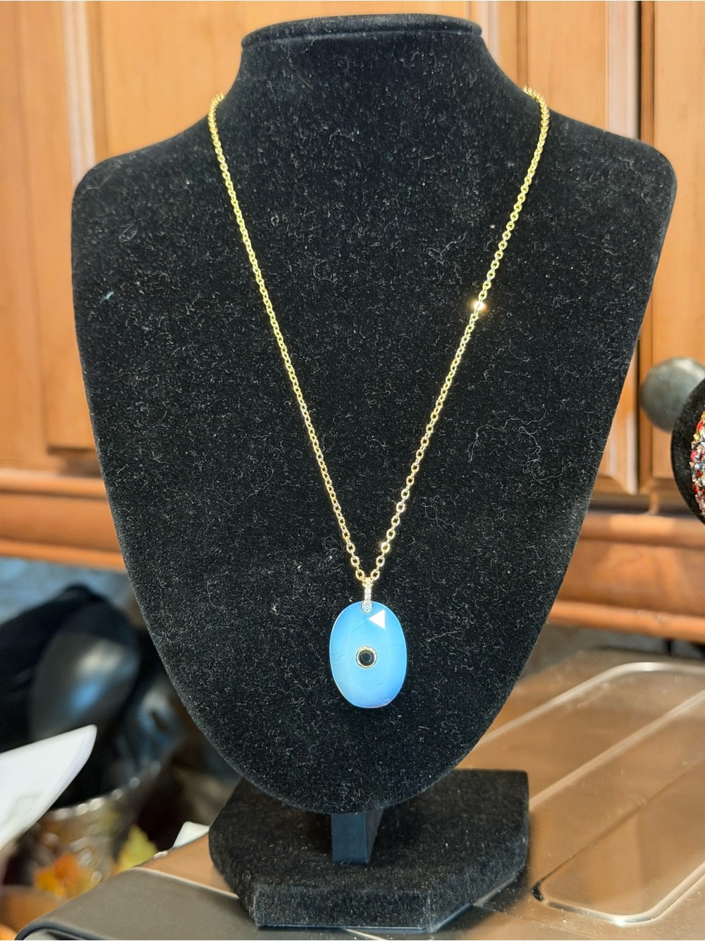 Gold Chain Necklace with Opalite, Austrian Crystal Pendant